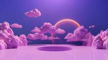 3d rendering of purple abstract background. Minimal scene with clouds. photo