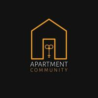 Apartment community vector logo design. House and key logotype. Modern real estate logo template.