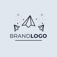 Brand logo vector design. Paper airplane and stars logotype. Modern logo template.