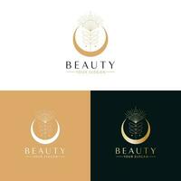 Beauty vector logo design. Crescent and flower logotype. Moon logo template.