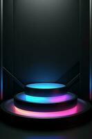 Abstract round podium illuminated with neon light. Award ceremony concept. Stage backdrop. Vector illustration photo