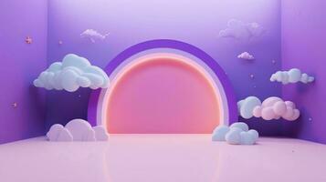 3d rendering of purple abstract background. Minimal scene with clouds. photo