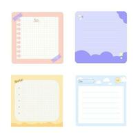 Cute scrapbook notes and cards set, cute hand drawn notebook label, Memo Pad, pastel notepad, to do list note pad, notes with sticky tape vector