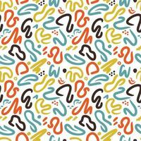 90's style squiggles seamless pattern. Colorful doodles for textile or background. Cheerful colorful children's lines. Vector illustration