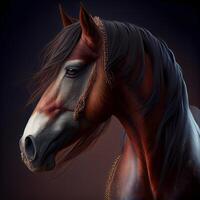 Horse portrait on dark background. Digital art painting. 3D rendering, Image photo