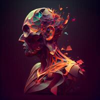 Abstract colorful human skull on a dark background. 3d illustration., Image photo