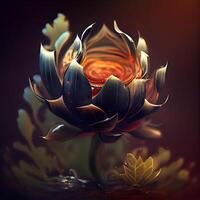 hermosa flor con un loto en un oscuro antecedentes. 3d representación, ai generativo imagen foto