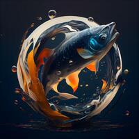 Fish in water. 3d rendering, 3d illustration. Abstract background., Image photo