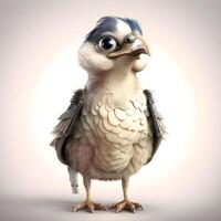 Cute bird with big blue eyes. 3D render illustration., Image photo