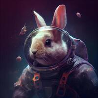 Astronaut rabbit in spacesuit. Rabbit astronaut in space., Image photo