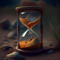 Hourglass on the sand in the desert. 3D illustration., Image photo