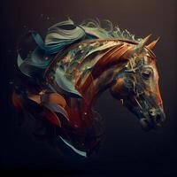 caballo cabeza con resumen ornamento en oscuro antecedentes. ilustración., ai generativo imagen foto