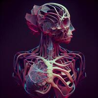 humano corazón anatomía, 3d ilustración de humano cuerpo con circulatorio sistema, ai generativo imagen foto