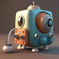Cartoon robot with electric plug on dark background - 3D Illustration, Image photo
