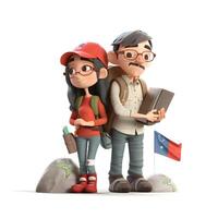 Couple of tourists with backpacks. illustration isolated on white background., Image photo