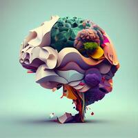 humano cerebro hecho de vistoso papel piezas. 3d hacer ilustración., ai generativo imagen foto