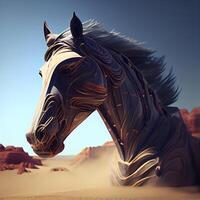 Horse in the desert. 3d rendering, 3d illustration., Image photo