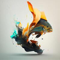 Colorful fish with abstract paint splashes. 3D illustration., Image photo