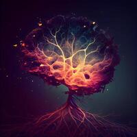 3d render, abstract tree with roots, digital art illustration., Image photo