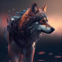 Digital painting of a wolf in the dark, 3D illustration., Image photo