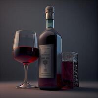 Bottle of red wine and glass on wooden table. illustration, Image photo