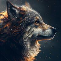 Portrait of a wolf in the rain. 3d illustration., Image photo