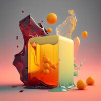 3d illustration of abstract background with yellow, orange and black liquid, Image photo