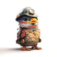 3D rendering of a cute cartoon owl with a helmet and goggles, Image photo