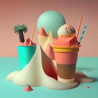 Ice cream in a paper cup. 3d illustration. 3d rendering, Image photo