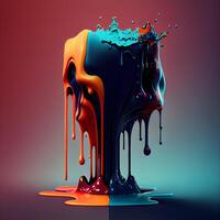 Colorful paint dripping on black background. 3d render illustration., Image photo