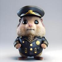 3d rendering of a cute little mouse dressed as a police officer, Image photo