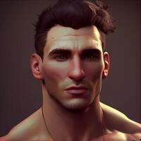 3D rendering of a man's face with a creative hairstyle, Image photo