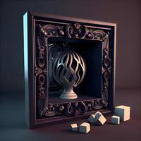 3d rendering of a vase in a box on a dark background, Image photo