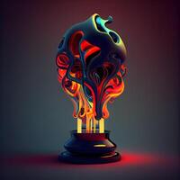 Burning candle in the shape of a skull. 3d rendering, Image photo