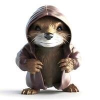 Cute otter with hood isolated on white background. 3D illustration., Image photo