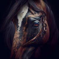 Portrait of a horse on a black background. 3d rendering, Image photo