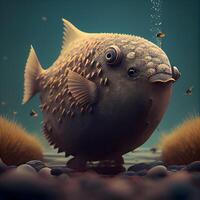 Puffer fish in water. This is a 3d render illustration, Image photo