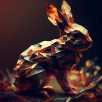 resumen poligonal Conejo en un oscuro antecedentes. 3d representación, ai generativo imagen foto