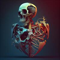 Human skeleton anatomy on a dark background. 3d render illustration., Image photo