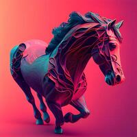 caballo con resumen vistoso modelo. 3d hacer ilustración. rosado fondo., ai generativo imagen foto