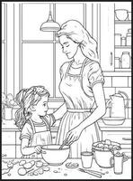 Mother Son Kitchen Coloring page vector