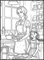 Mother Son Kitchen Coloring page vector