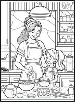 Mother Son Kitchen Coloring page vector