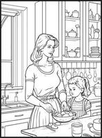 Mother Son Kitchen Coloring page vector