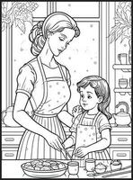 Mother Son Kitchen Coloring page vector