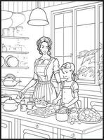 Mother Son Kitchen Coloring page vector