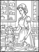 Mother Son Kitchen Coloring page vector