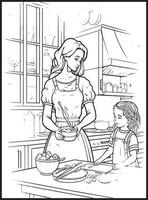 Mother Son Kitchen Coloring page vector