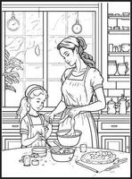 Mother Son Kitchen Coloring page vector