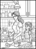 Mother Son Kitchen Coloring page vector